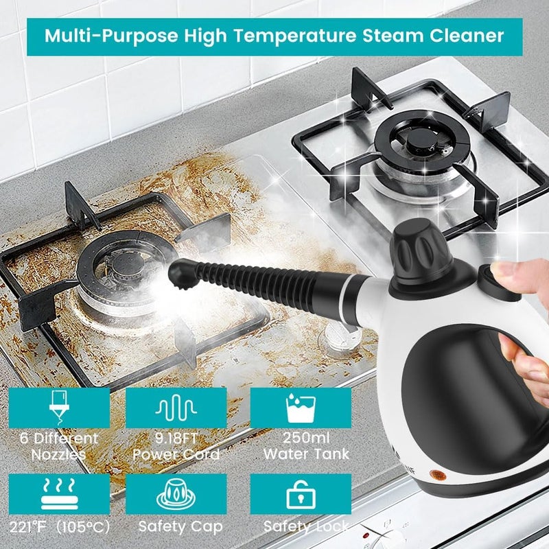 SGULNF Handheld Steam Cleaner, Pressurized Steam Cleaner with 9pcs Accessories & Safety Lock (350ml White) - Image 2